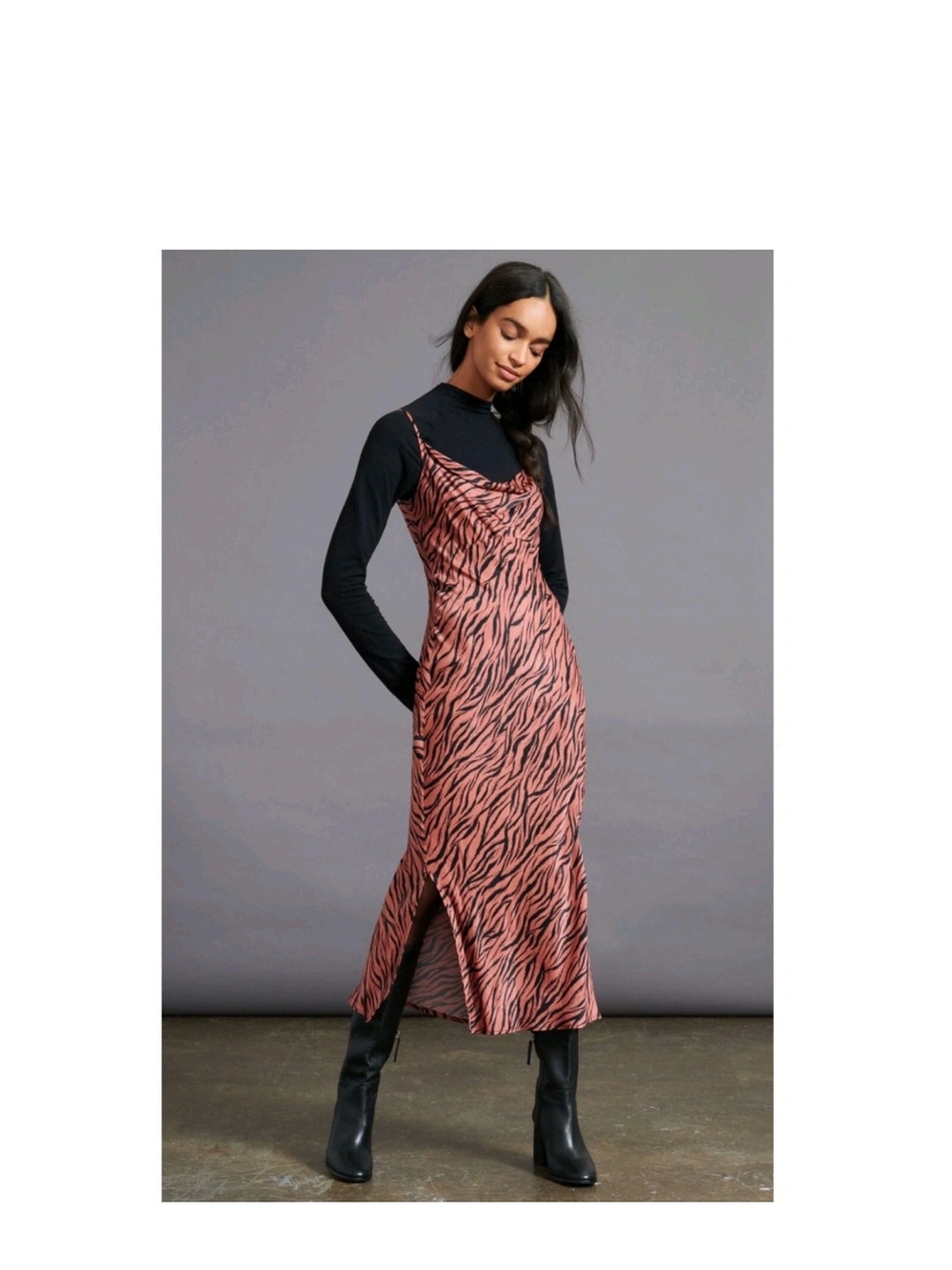Anthropologie Elyse Pink Zebra-Print Slip Dress. Size Medium